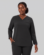 Long-Sleeve One-Pocket V-neck Top Black