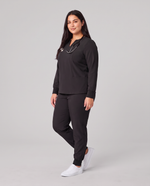 Long-Sleeve Notch Neck Top Black