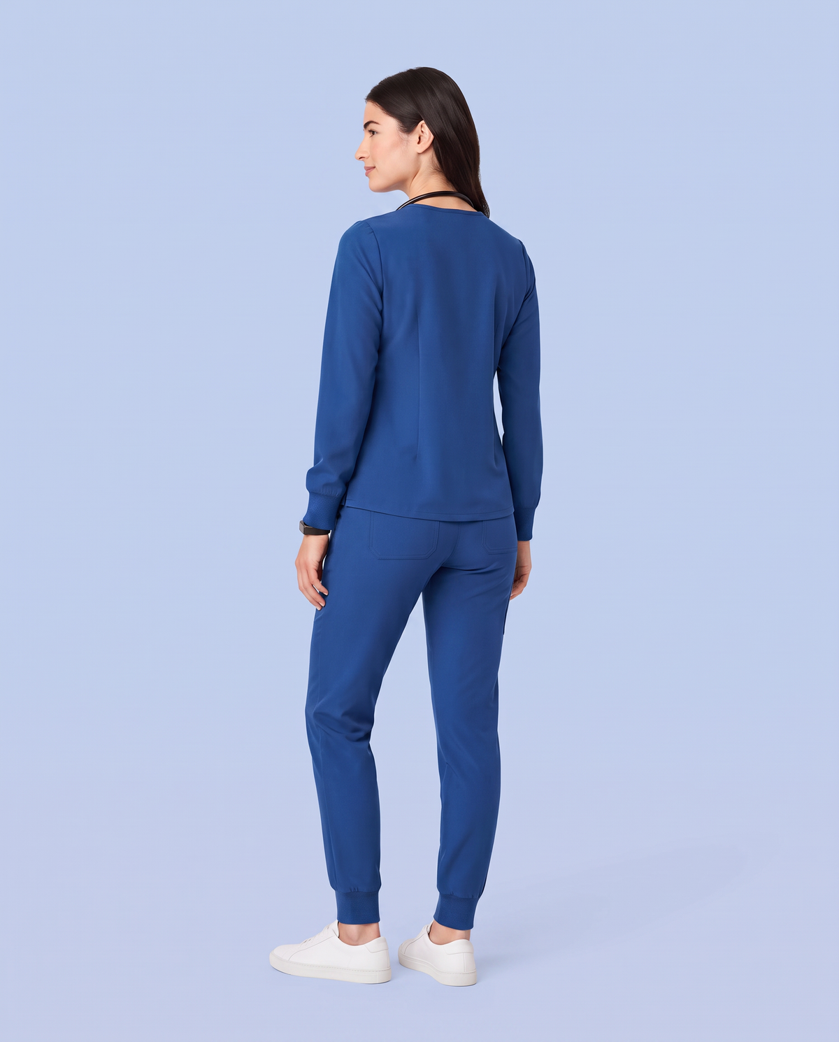 Long-Sleeve Notch Neck Top Royal Blue