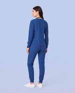 Long-Sleeve Notch Neck Top Royal Blue
