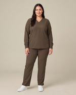 Long-Sleeve 6-Pocket V-neck Top Olive