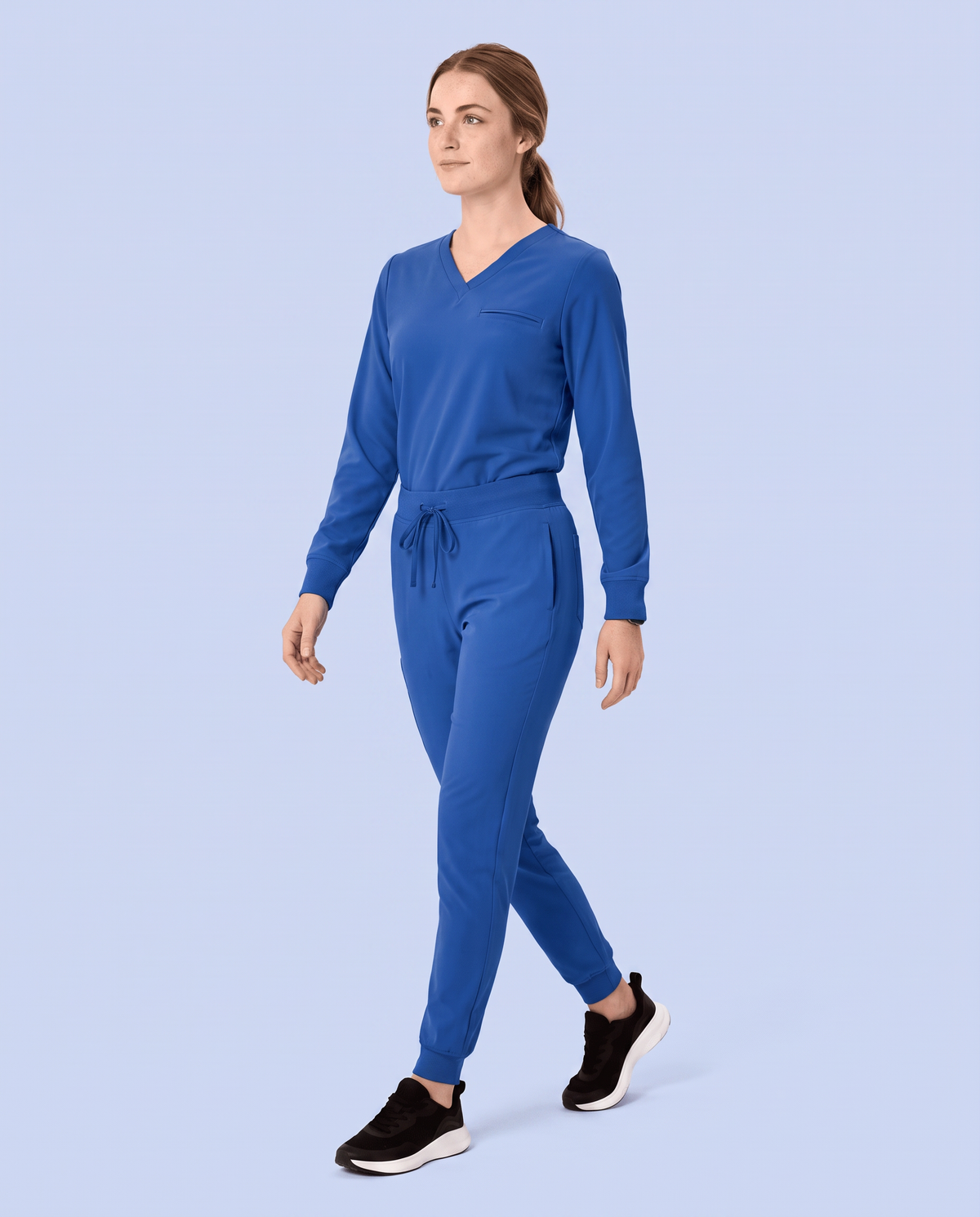 Long-Sleeve One-Pocket V-neck Top Royal Blue