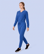 Long-Sleeve One-Pocket V-neck Top Royal Blue