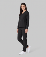 Long-Sleeve 6-Pocket V-neck Top Black
