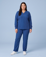 Long-Sleeve 6-Pocket V-neck Top Royal Blue