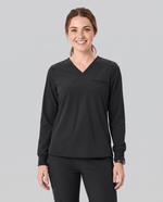 Long-Sleeve One-Pocket V-neck Top Black