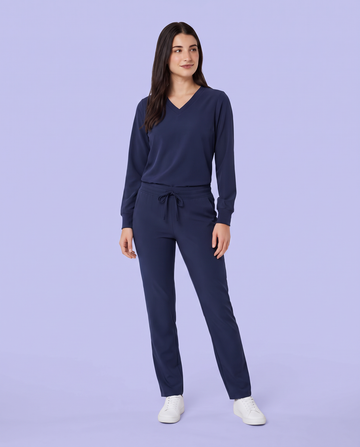 Long-Sleeve 6-Pocket V-neck Top Navy