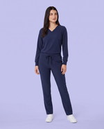 Long-Sleeve 6-Pocket V-neck Top Navy