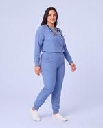 Long-Sleeve Notch Neck Top Ceil Blue