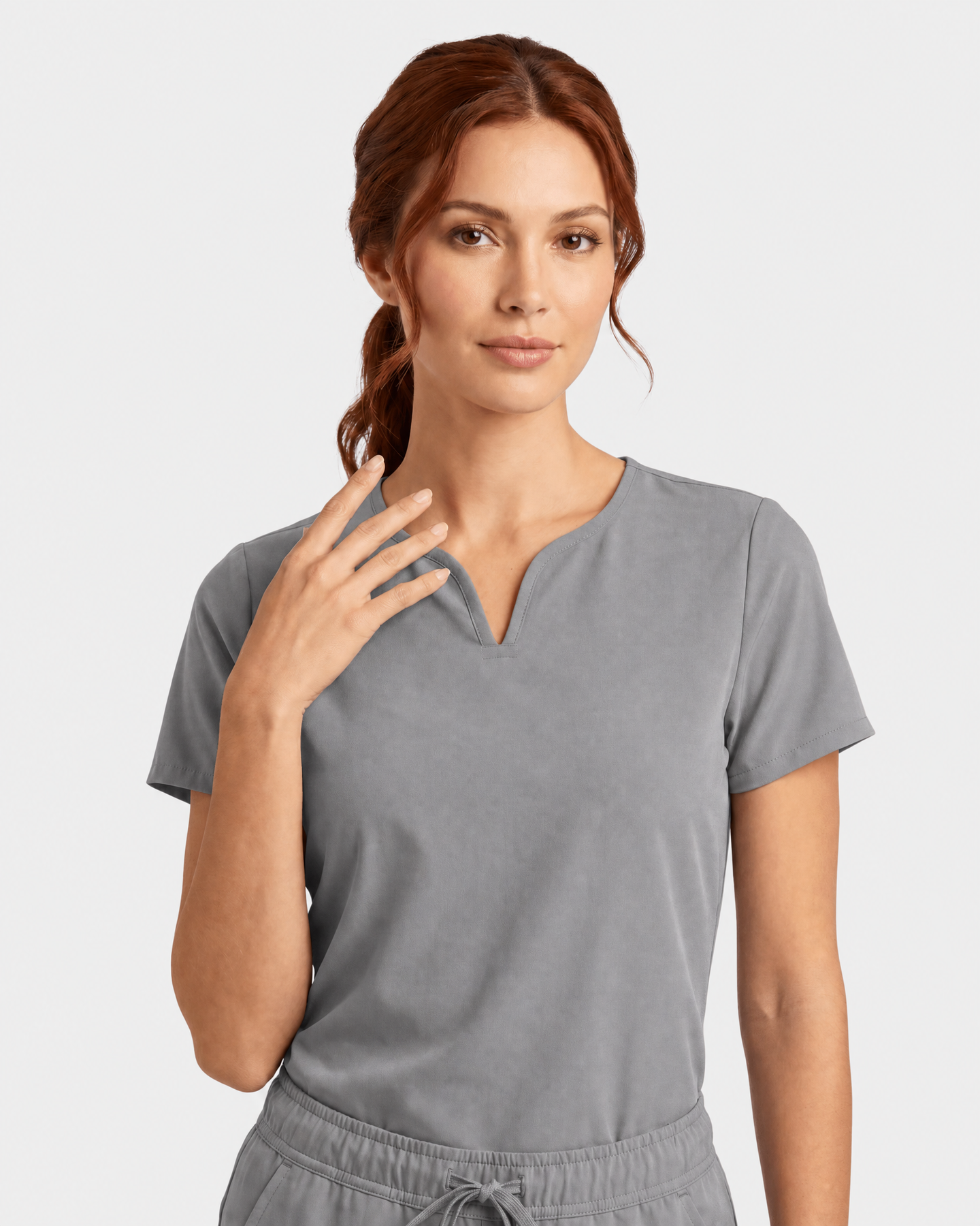 Women's Curved V-neck Top Heather Gray