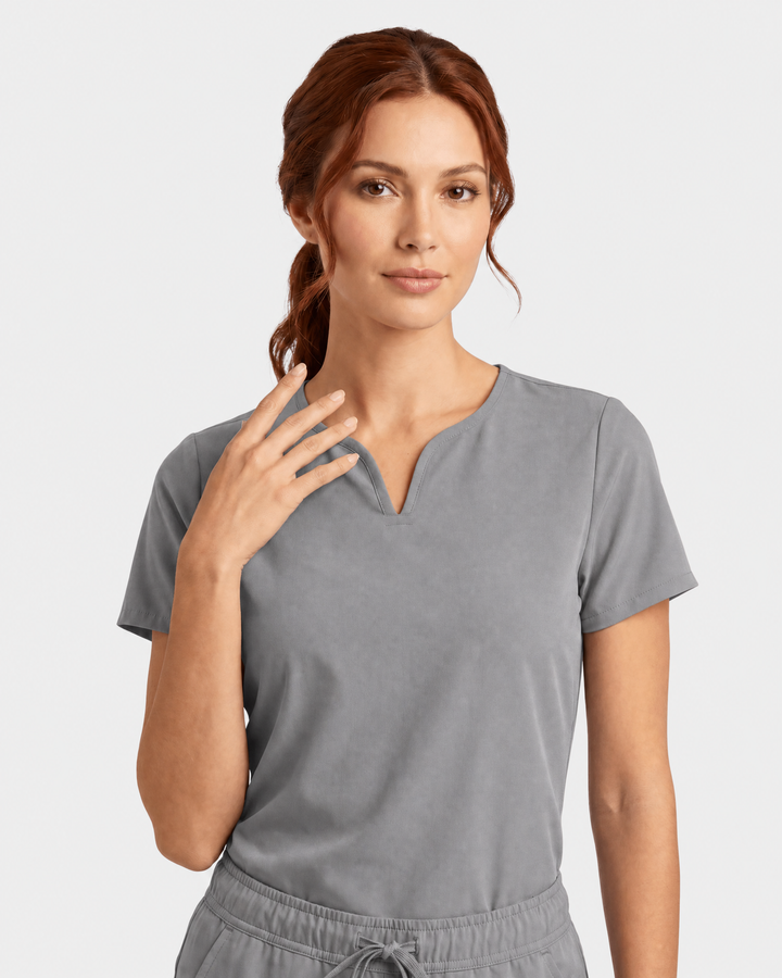 Women's Curved V-neck Top Heather Gray