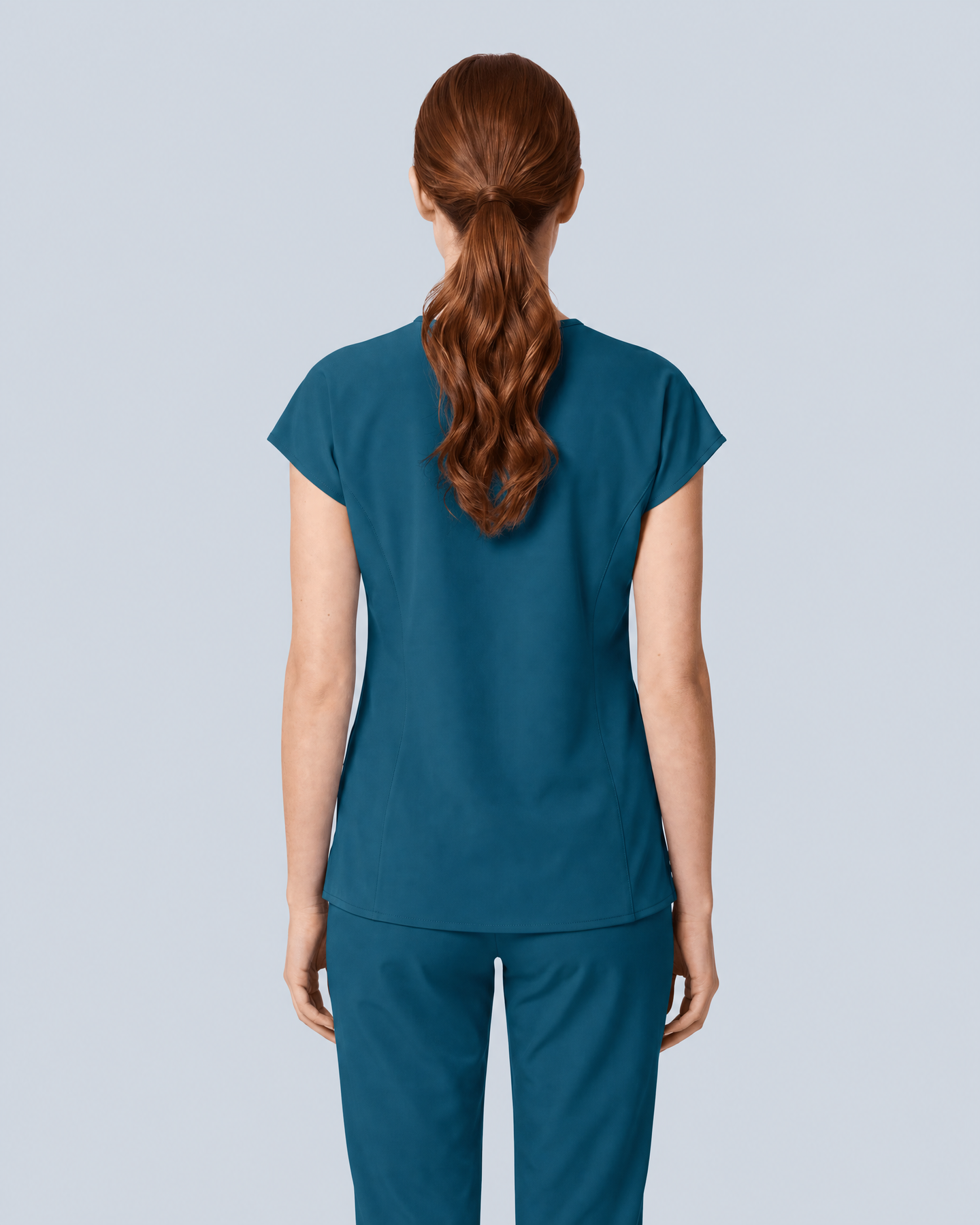 Women's Curved V-neck Top Caribbean Blue