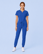 Women's Curved V-neck Top Royal Blue