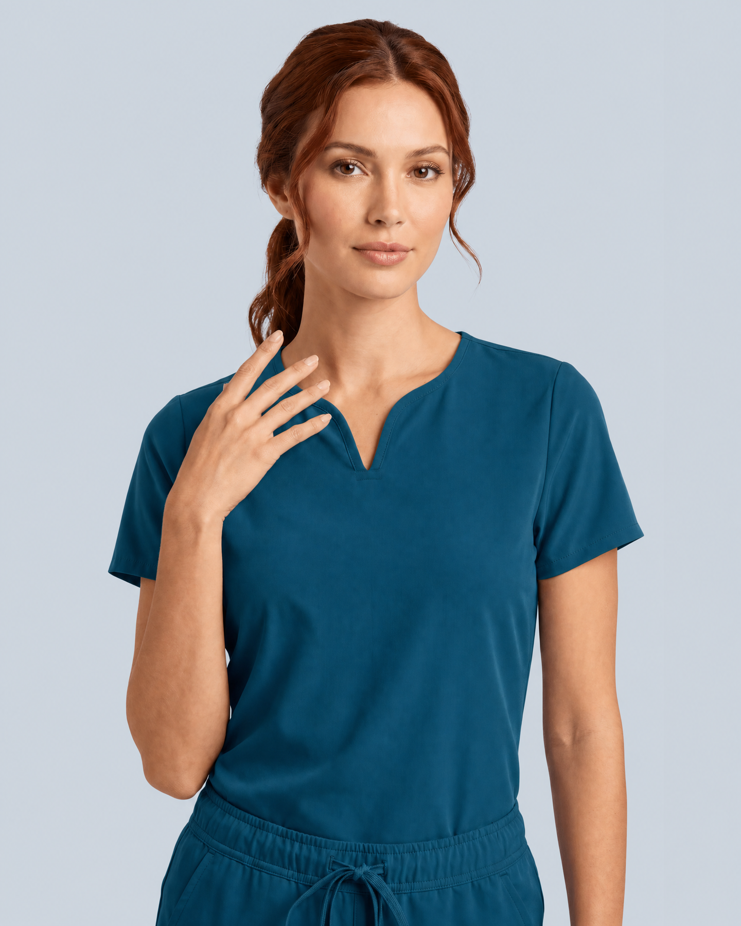 Women's Curved V-neck Top Caribbean Blue