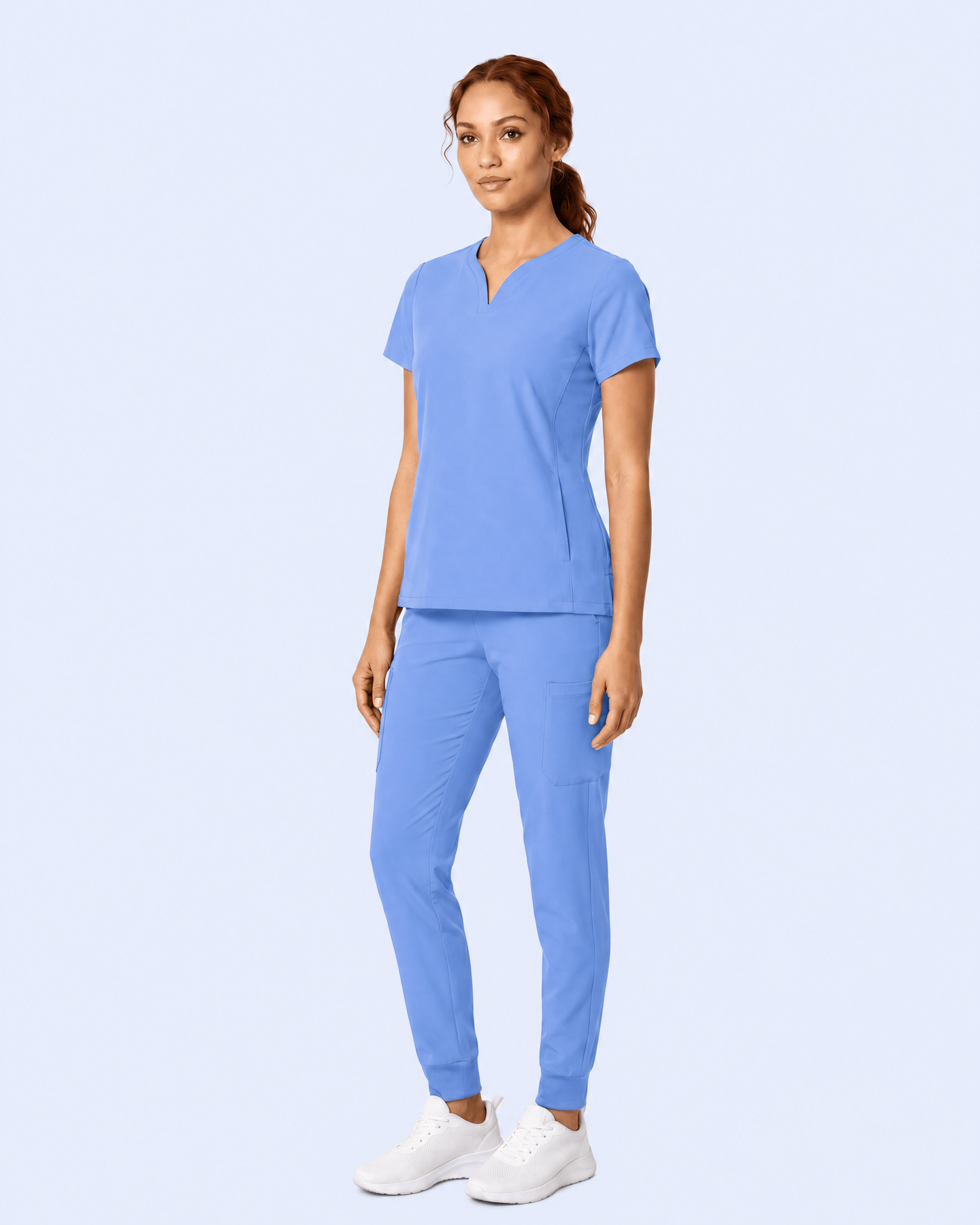 Women's Curved V-neck Top Ceil Blue