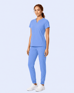 Women's Curved V-neck Top Ceil Blue