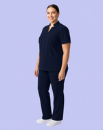 Women's Stand Collar Notch Neck Top Navy