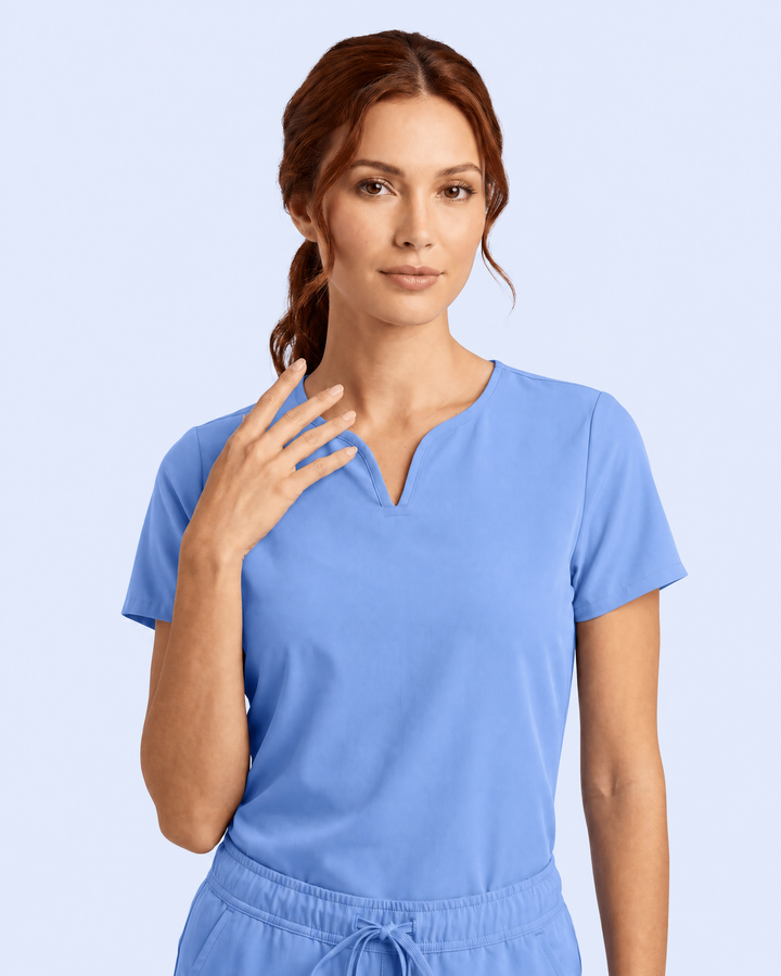 Women's Curved V-neck Top Ceil Blue