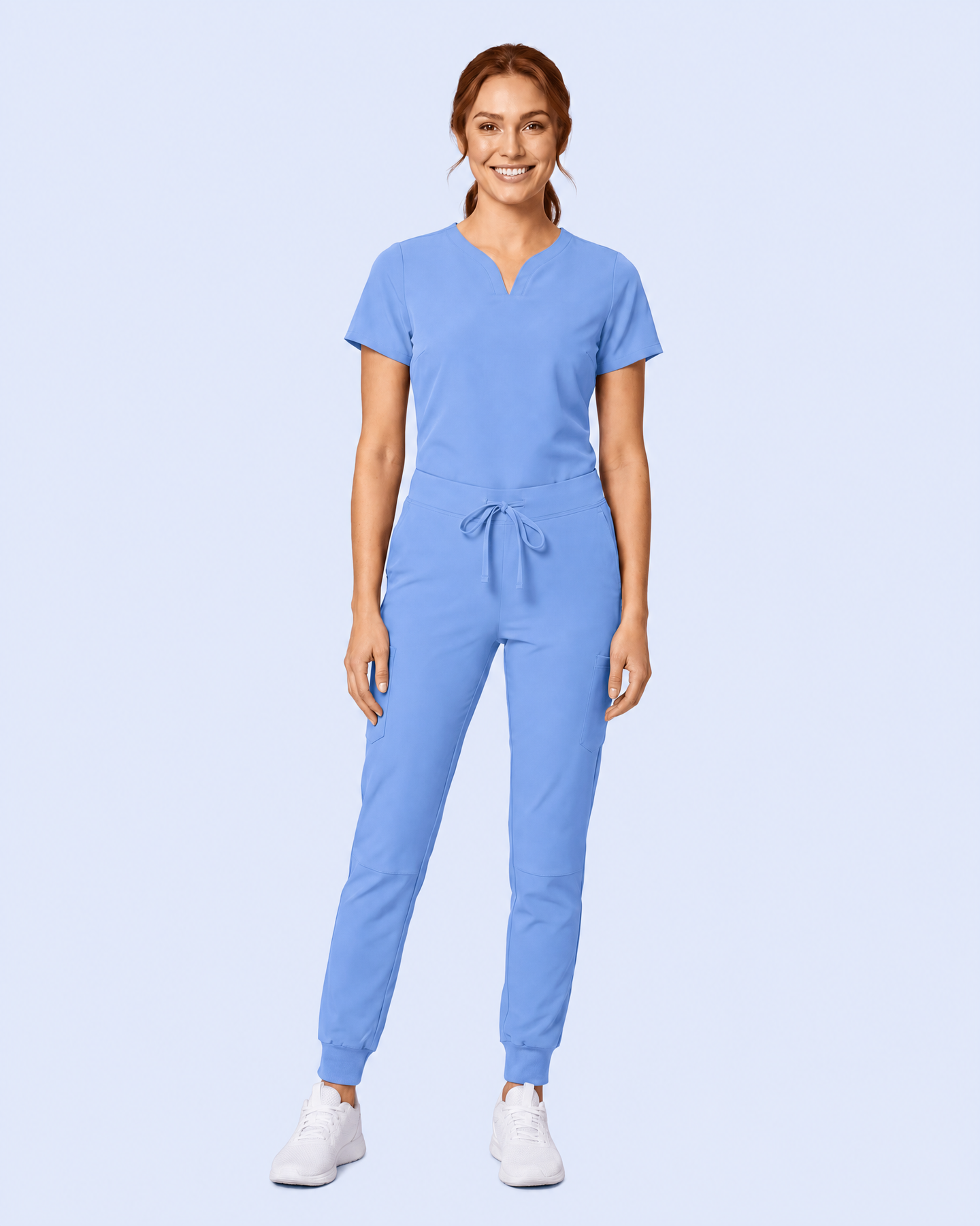 Women's Curved V-neck Top Ceil Blue