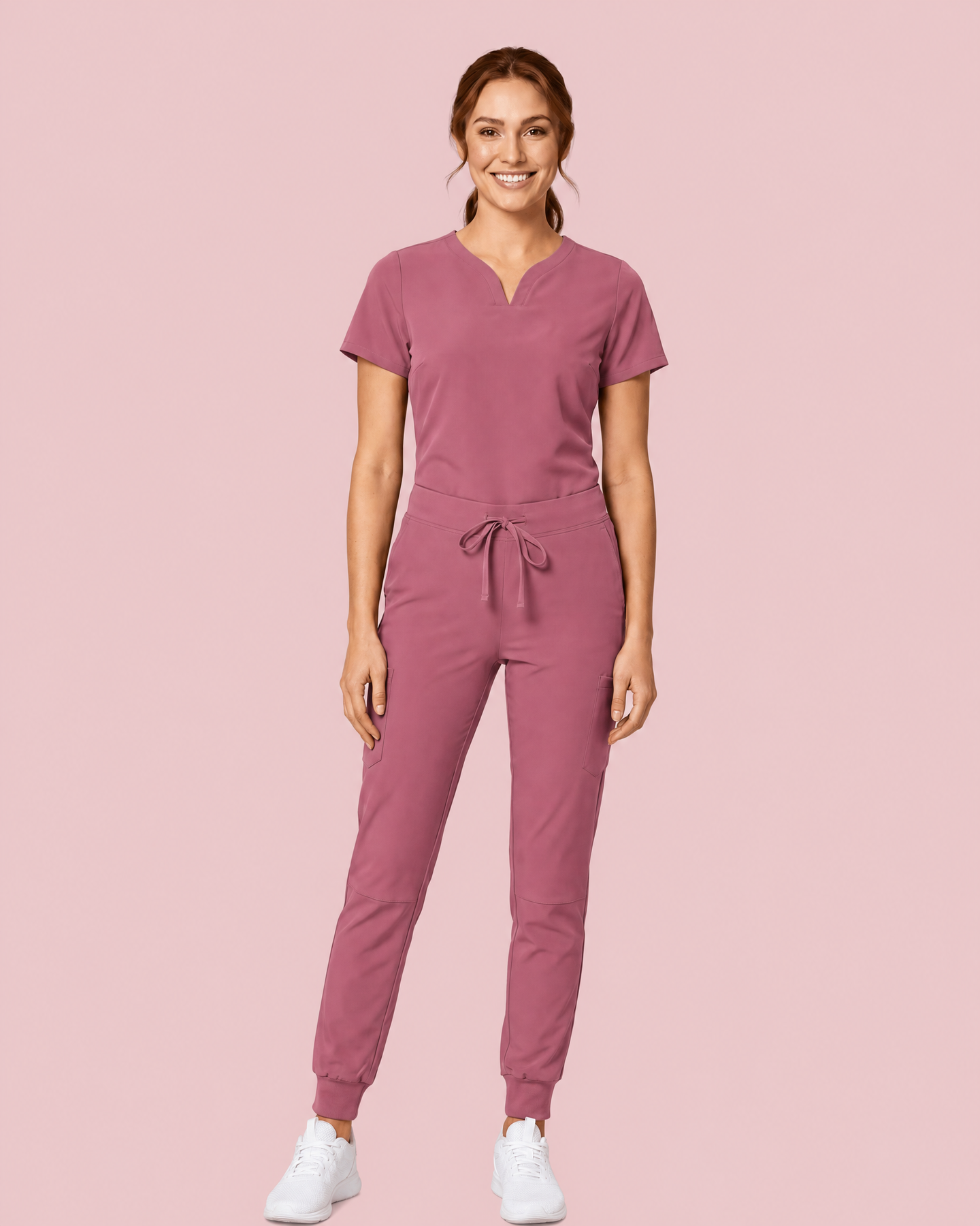 Women's Curved V-neck Top Mauve