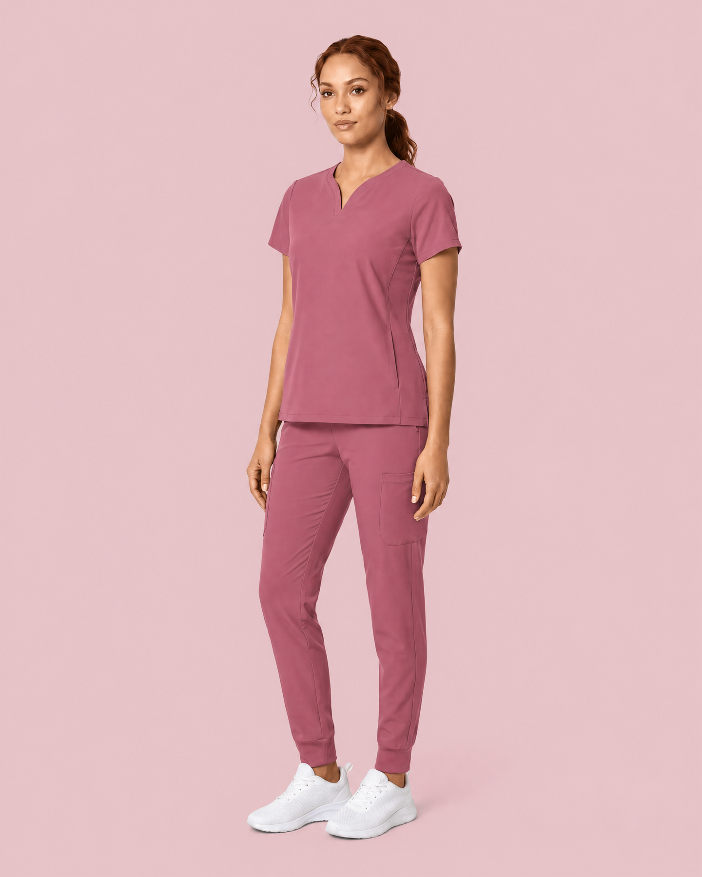 Women's Curved V-neck Top Mauve
