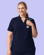 Women's Stand Collar Notch Neck Top Navy