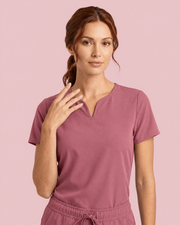 Women's Curved V-neck Top Mauve