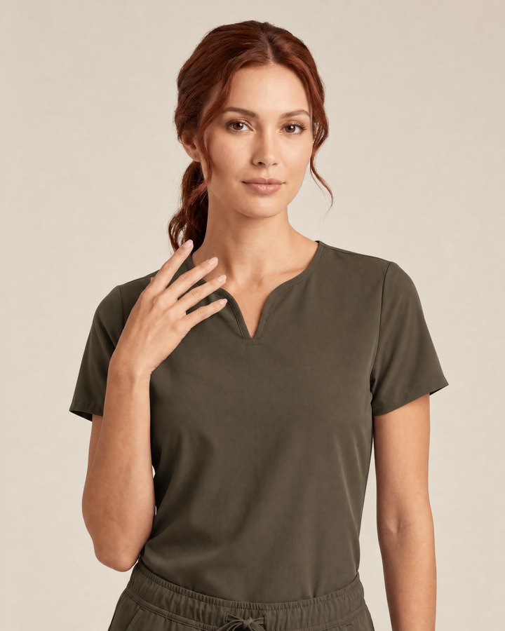 Women's Curved V-neck Top Olive