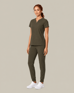 Women's Curved V-neck Top Olive