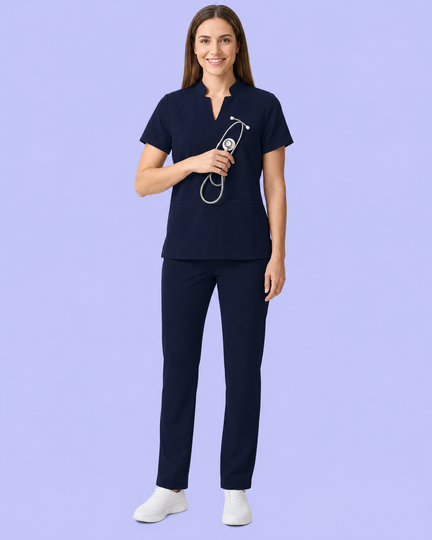 Women's Stand Collar Notch Neck Top Navy