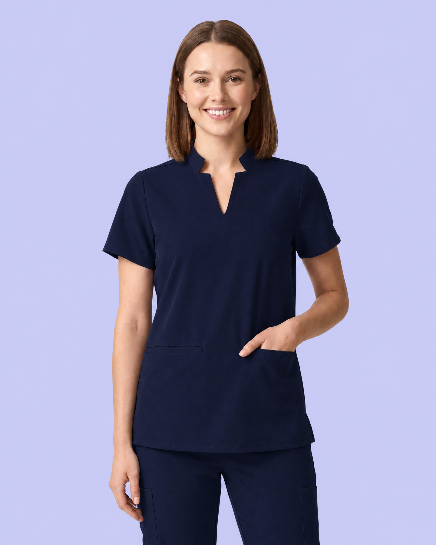 Women's Stand Collar Notch Neck Top Navy