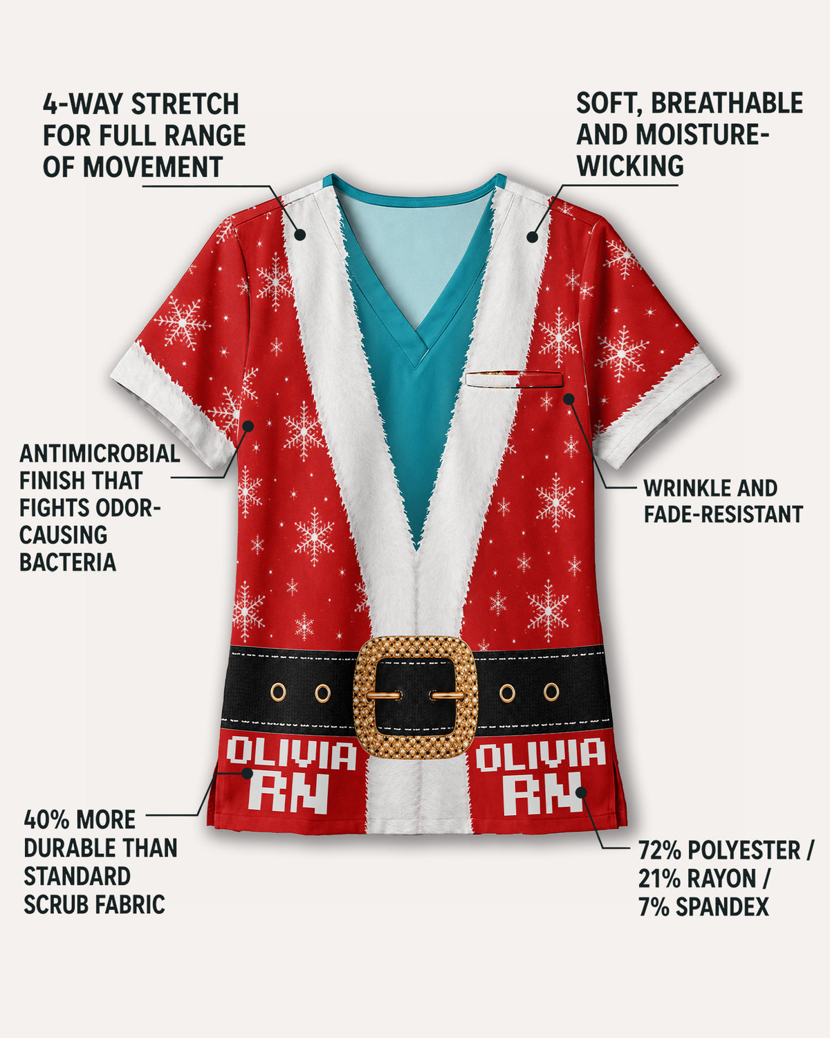 Personalized Name And Job Title Santa Costome Scrub 3D Effect Print Funny Christmas Gift For Nurse Top