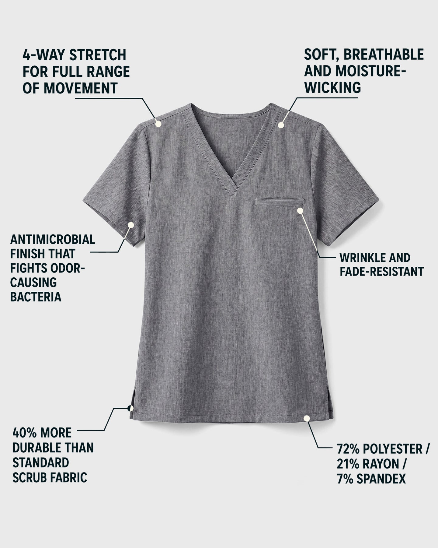 Men's One-Pocket V-neck Scrub Top Heather Gray