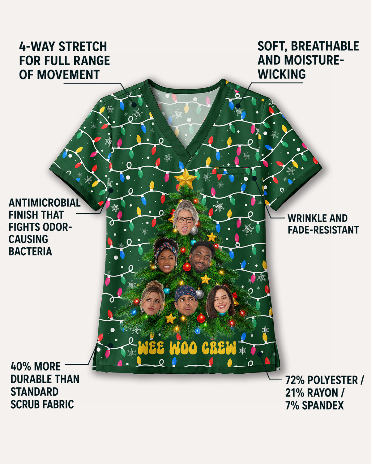 Personalized Photo Night Shift Crew Christmas Tree Funny Gift For Nurse Coworker Top