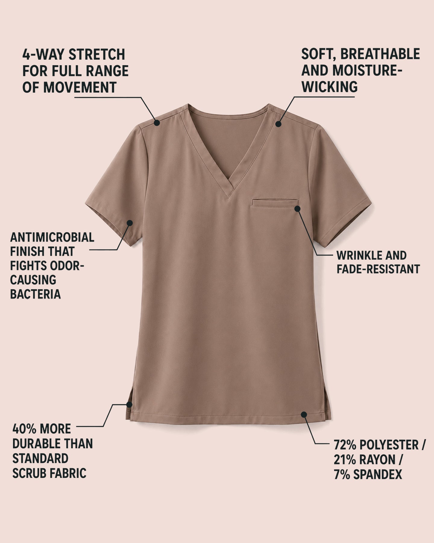 Men's One-Pocket V-neck Scrub Top Mocha