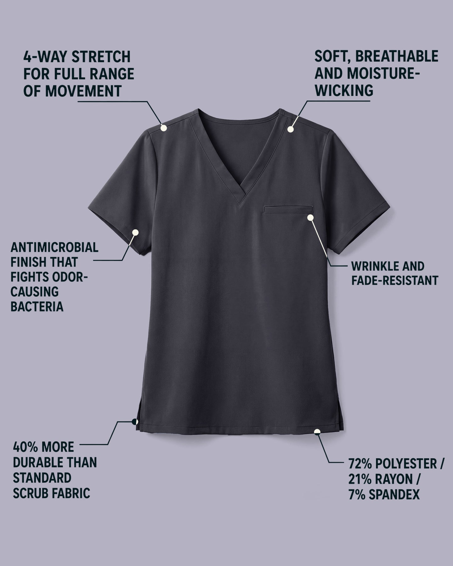 Men's One-Pocket V-neck Scrub Top Pewter