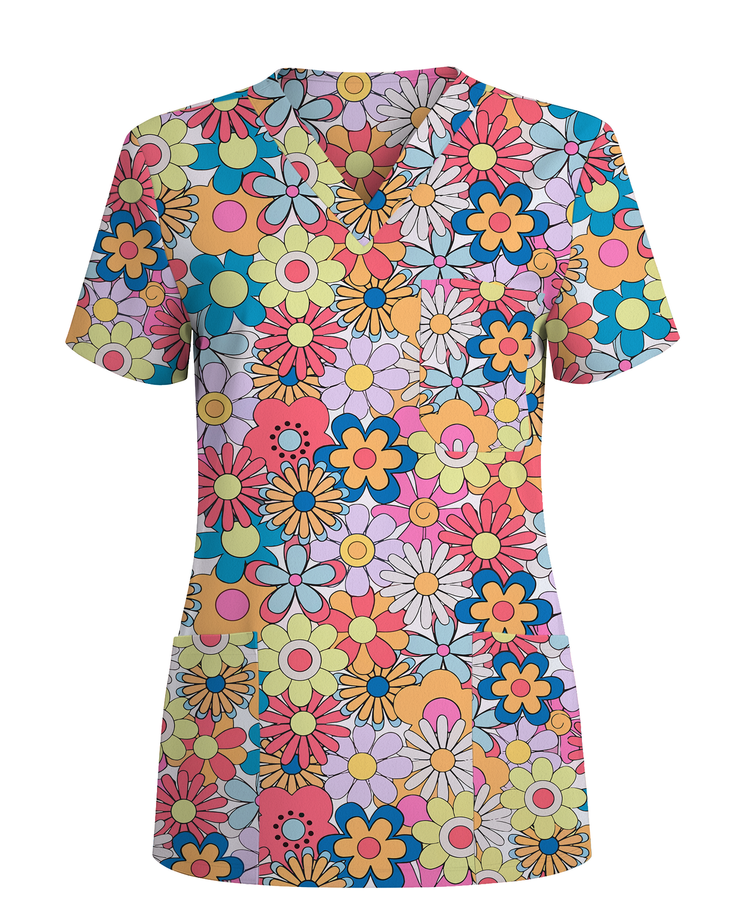 Playful Flower Power Women Scrub Top
