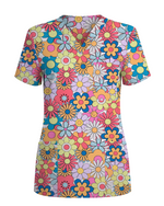 Playful Flower Power Women Scrub Top