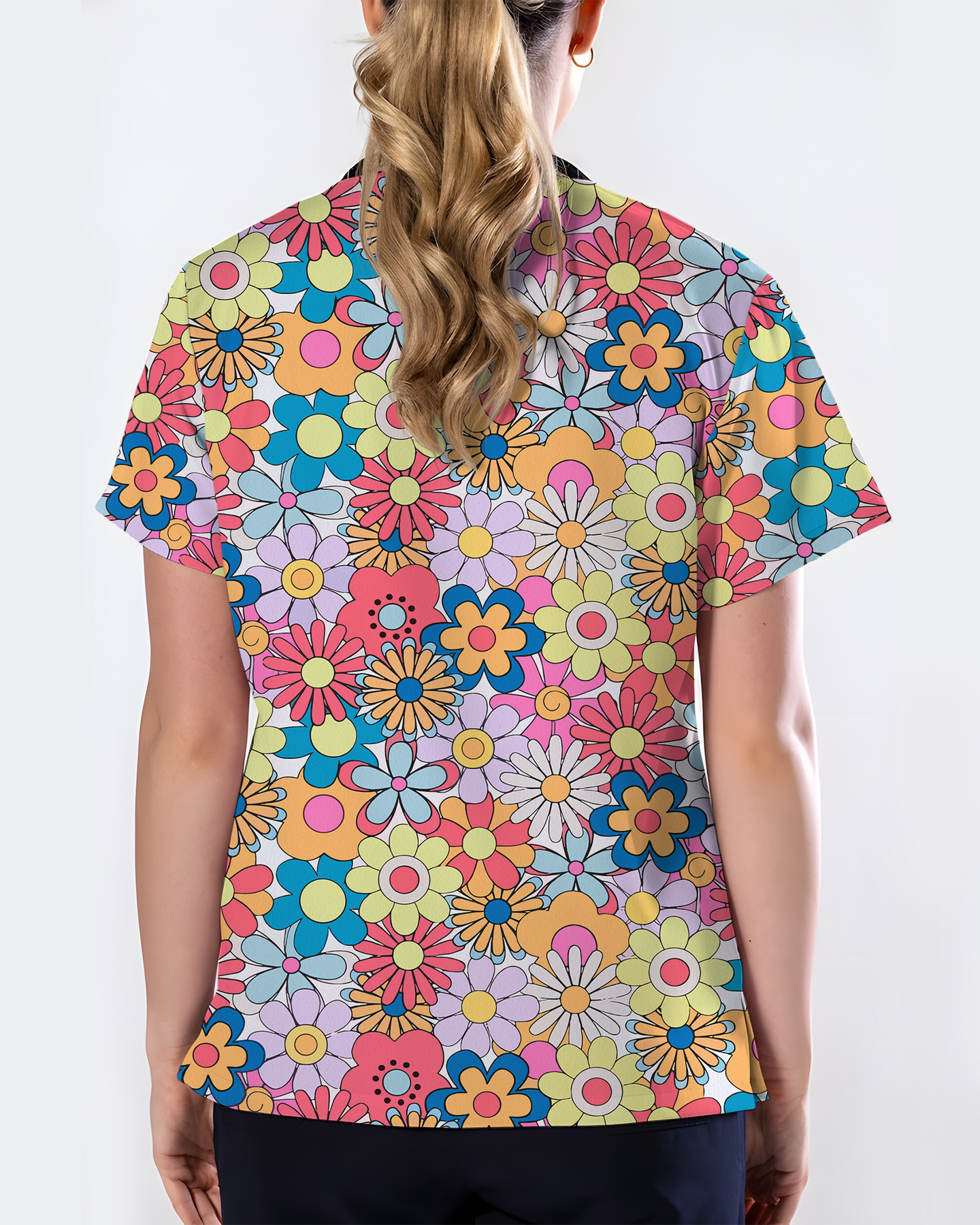 Playful Flower Power Women Scrub Top