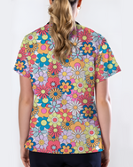 Playful Flower Power Women Scrub Top