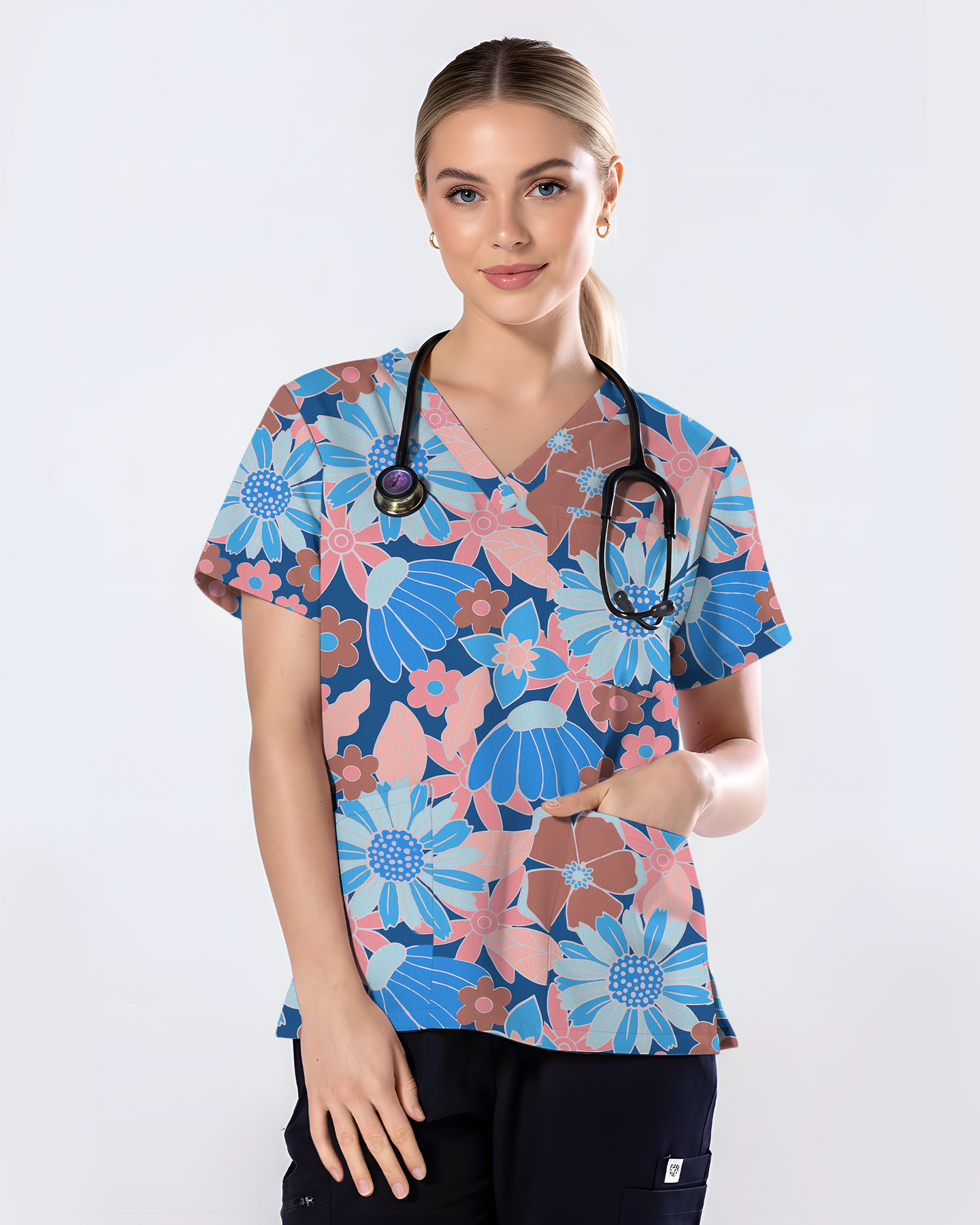 Warm Harvest Floral Women Scrub Top