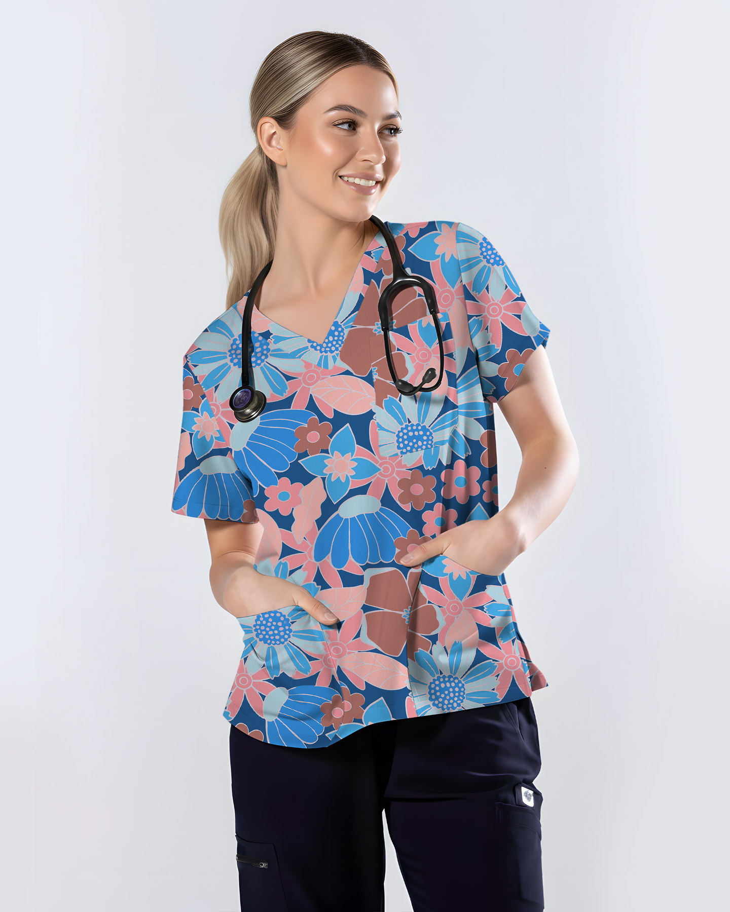 Warm Harvest Floral Women Scrub Top