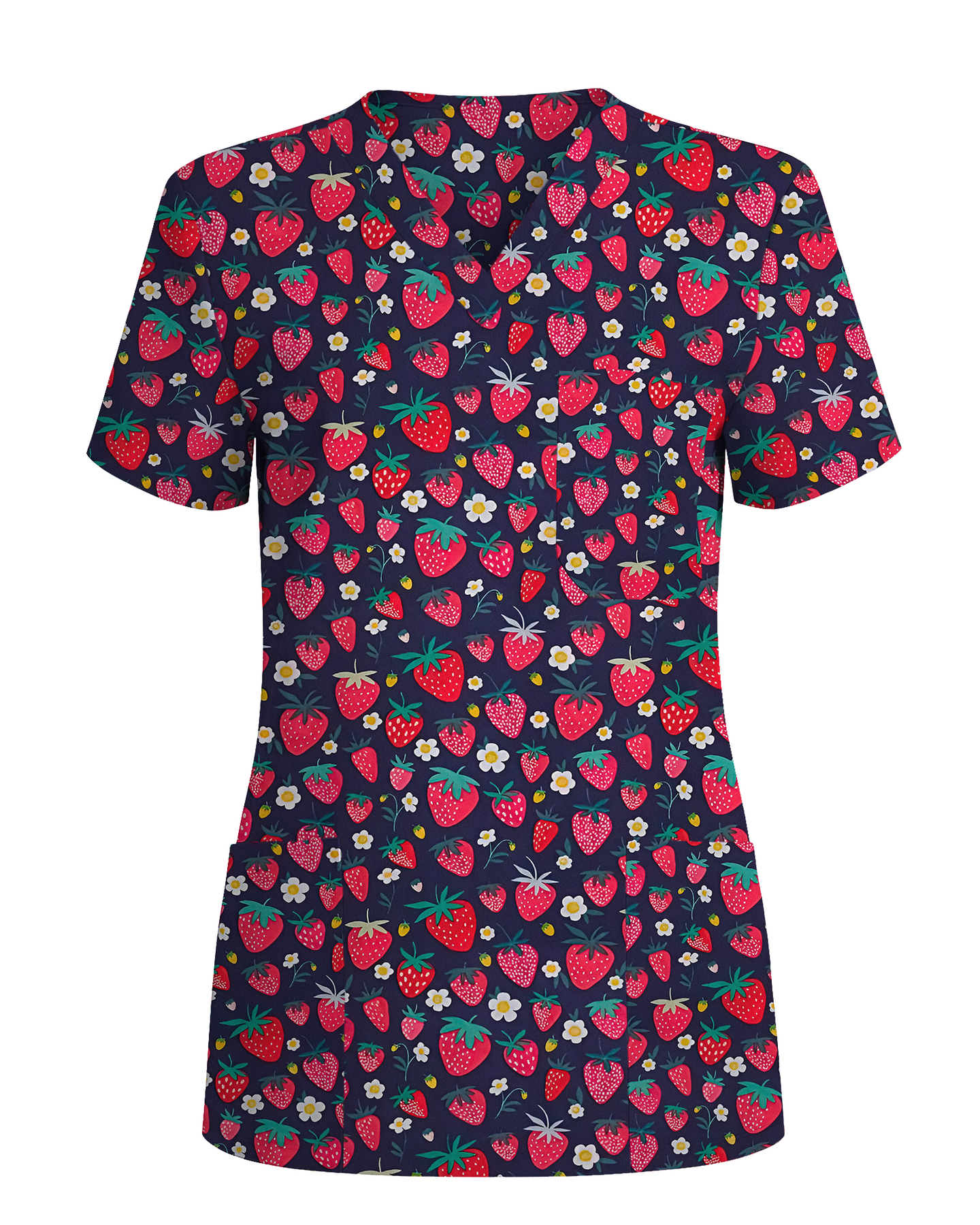 ScrubLoop Summer Strawberry Harvest Women Scrub Top