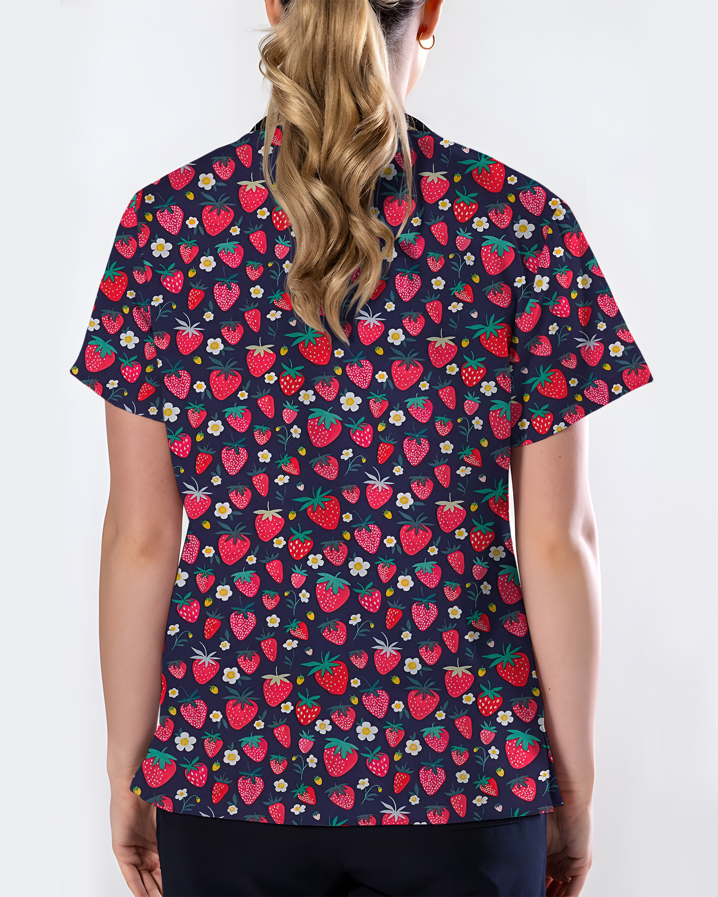 ScrubLoop Summer Strawberry Harvest Women Scrub Top