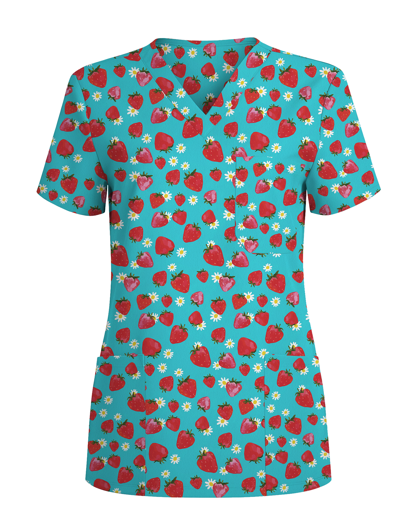 Fresh Strawberry Meadow Women Scrub Top