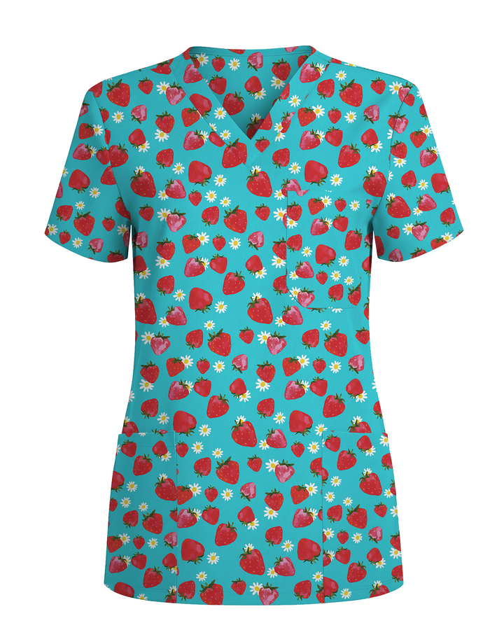 Fresh Strawberry Meadow Women Scrub Top