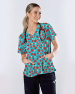 Fresh Strawberry Meadow Women Scrub Top