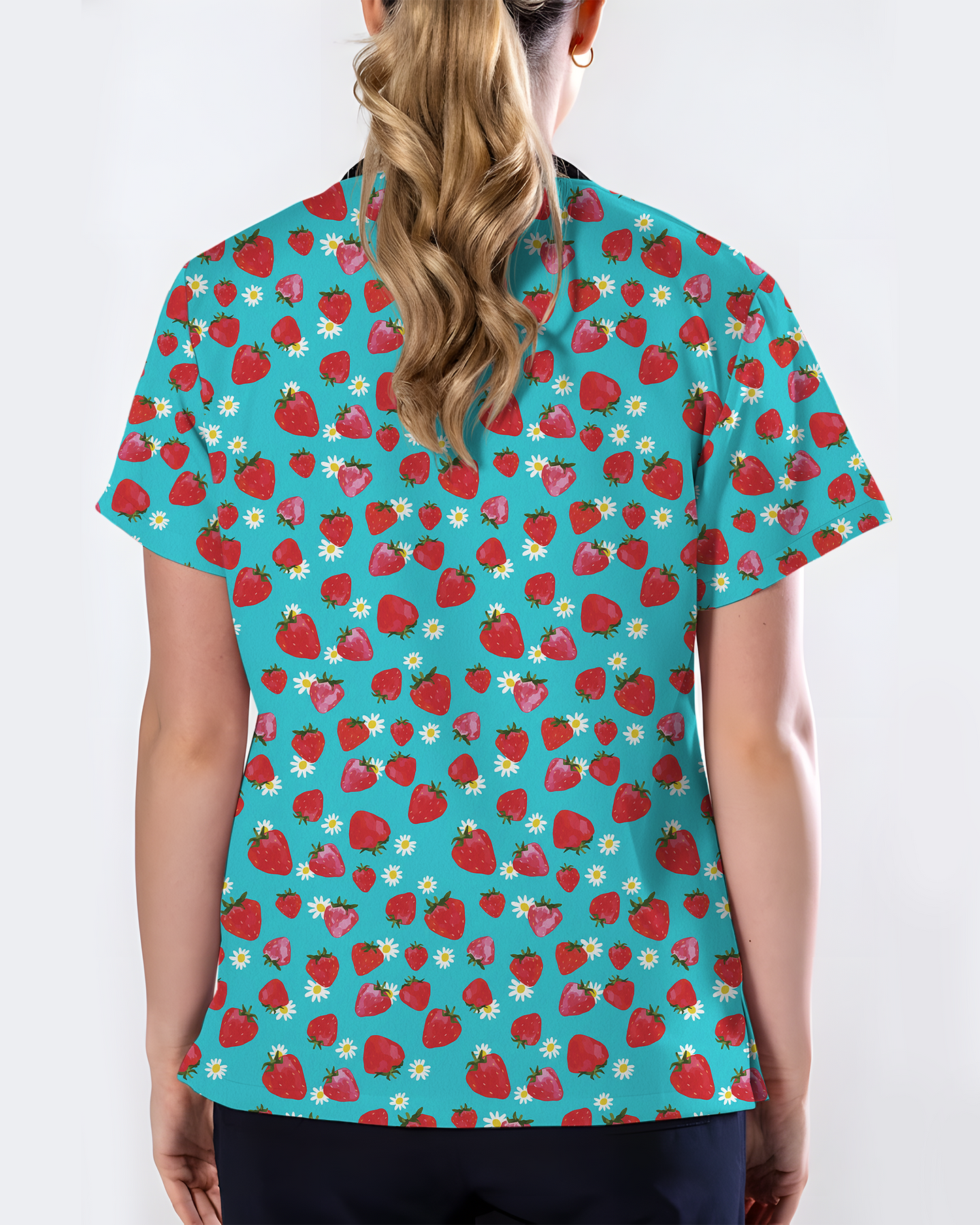 Fresh Strawberry Meadow Women Scrub Top