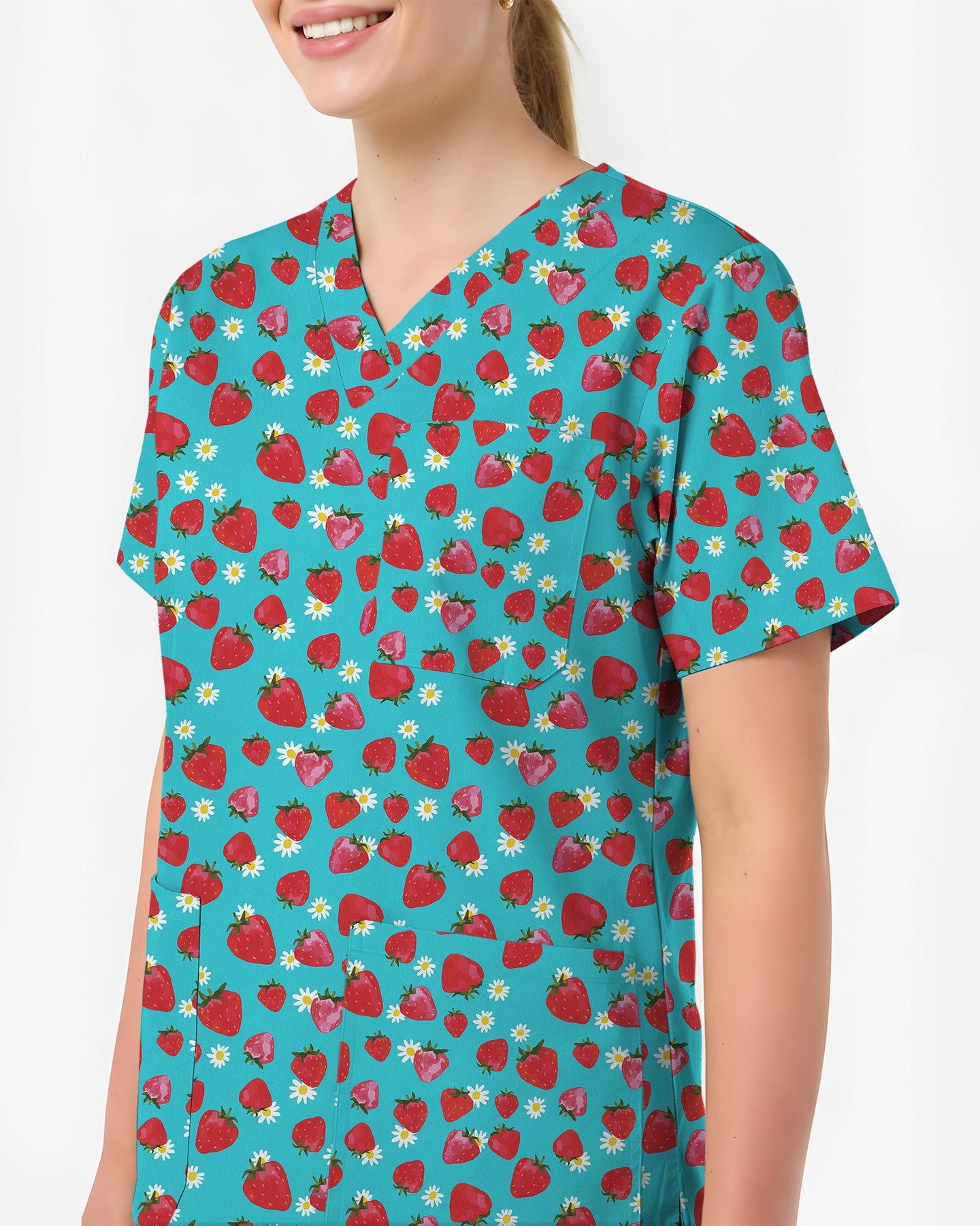 Fresh Strawberry Meadow Women Scrub Top