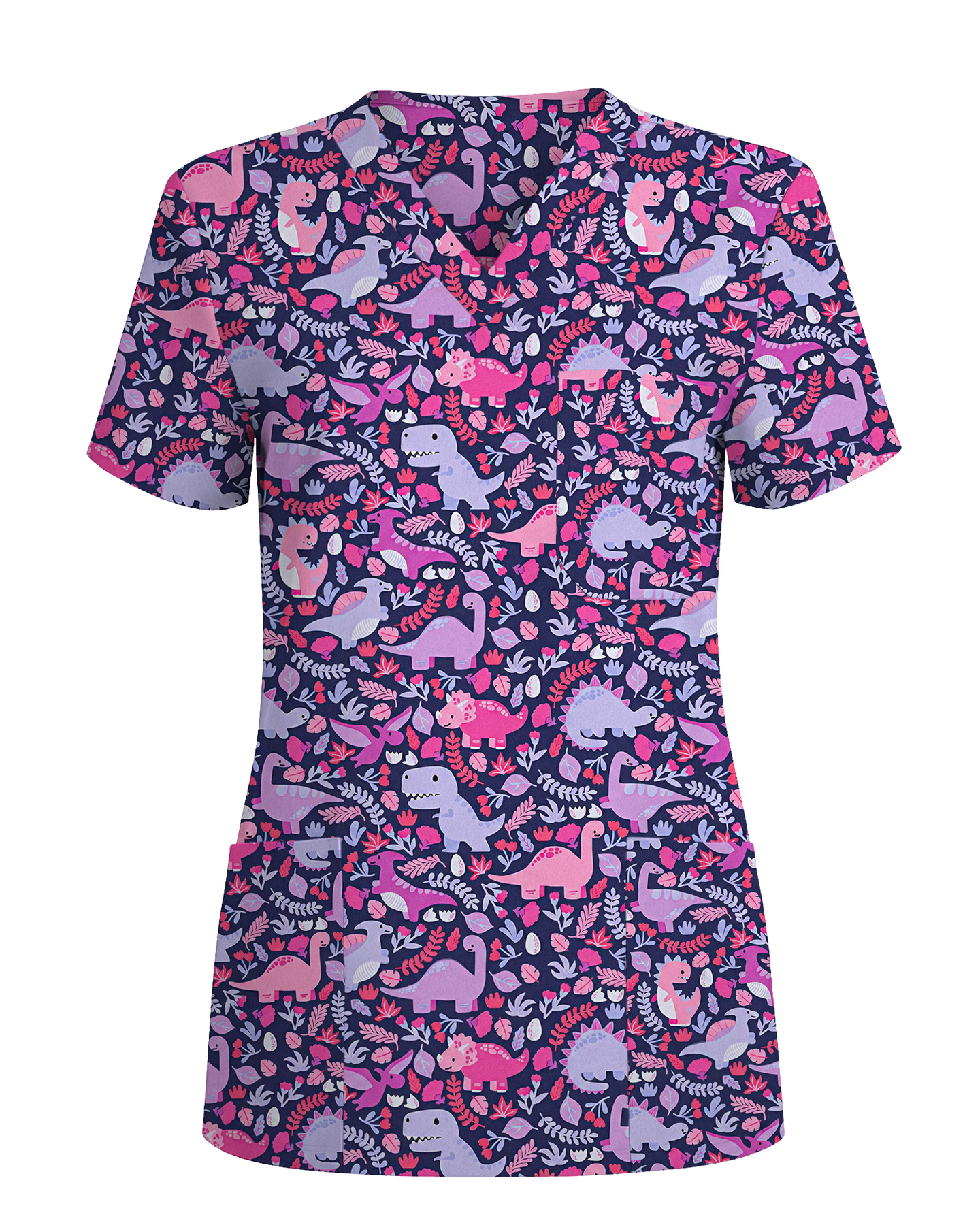 Playful Dinosaur Jurassic Women Scrub Top